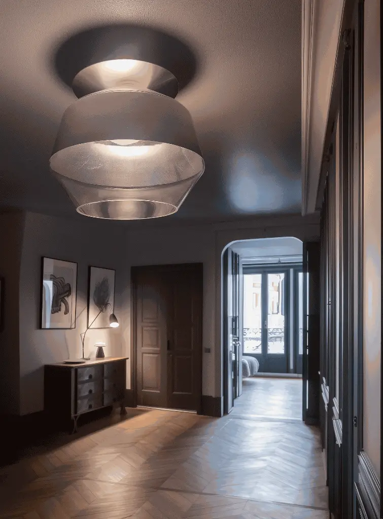 kasar plafonnier acier brossé feuille argent situ.webp